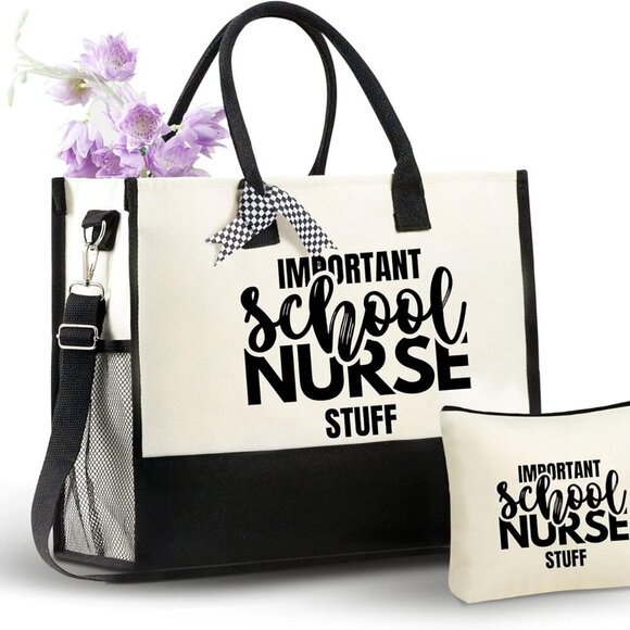 Handbags - Nurse Canvas Tote Bag Women Zipper Shoulder Strap Gift for Appreciation